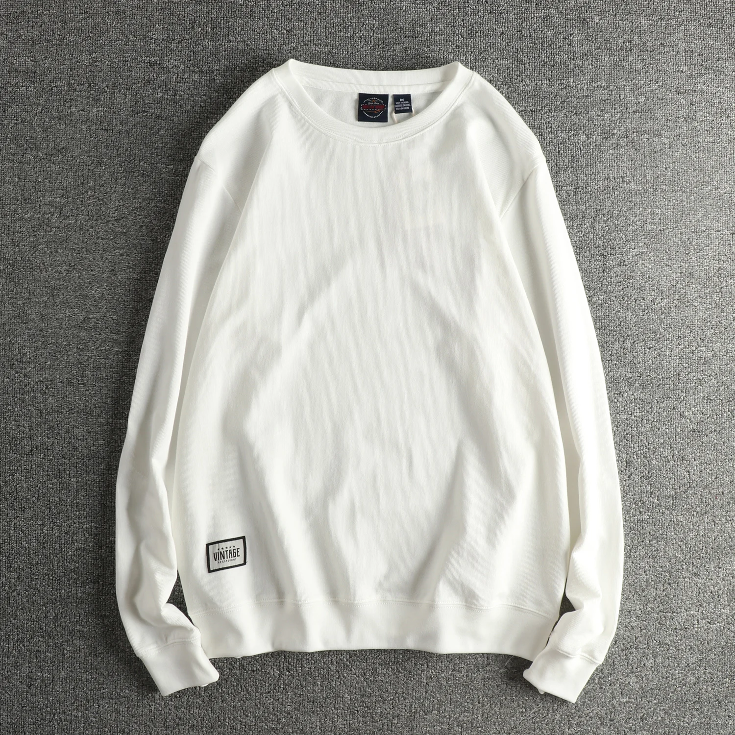 

2026 Spring New American Retro Long Sleeve O-neck Solid Color T-shirt Men's Simple Vintage 90% Cotton Washed Casual Loose Tops