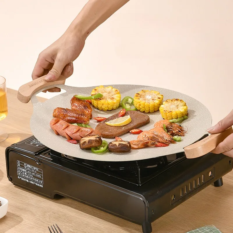 

Outdoor Camping Open Flame Induction Cooker Barbecue Pan Wheat Rice Stone Baking Circular Barbecu Card Stove Baking Pan