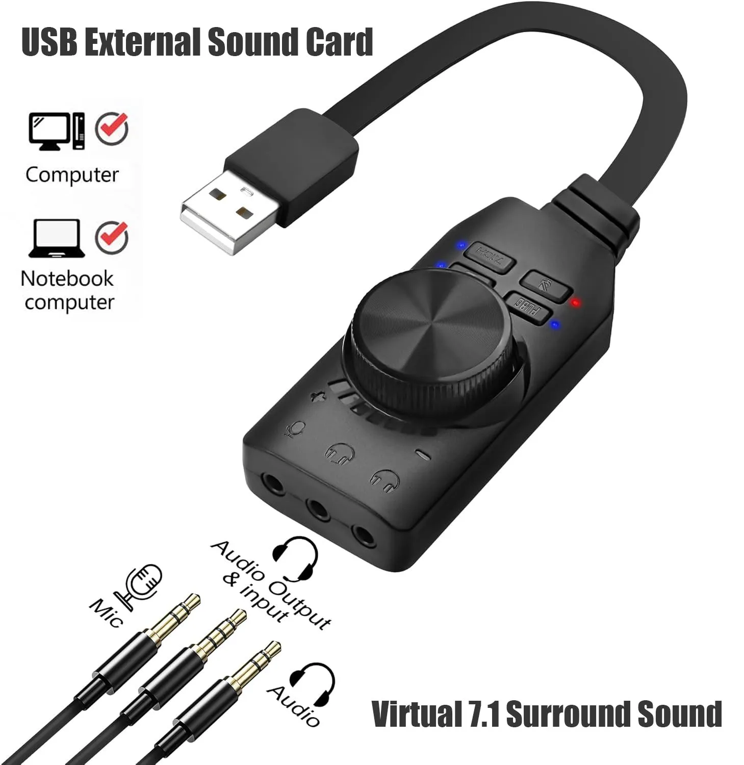 

Виртуальная звуковая карта USB 7.1 с объемным звуком, внешний USB-адаптер звуковой карты, звуковые эффекты для ПК/PS4/PS5/Mac/игровых гарнитур