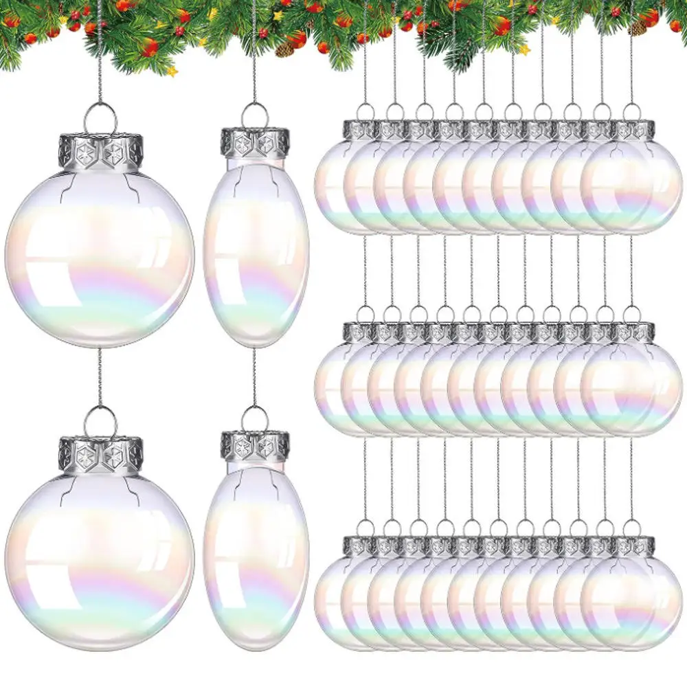 60mm Colorful Oval Plastic Flat Disk Ball Ornaments DIY Paintable Empty Transparent Disc Globes Ornament Christmas Tree Decor