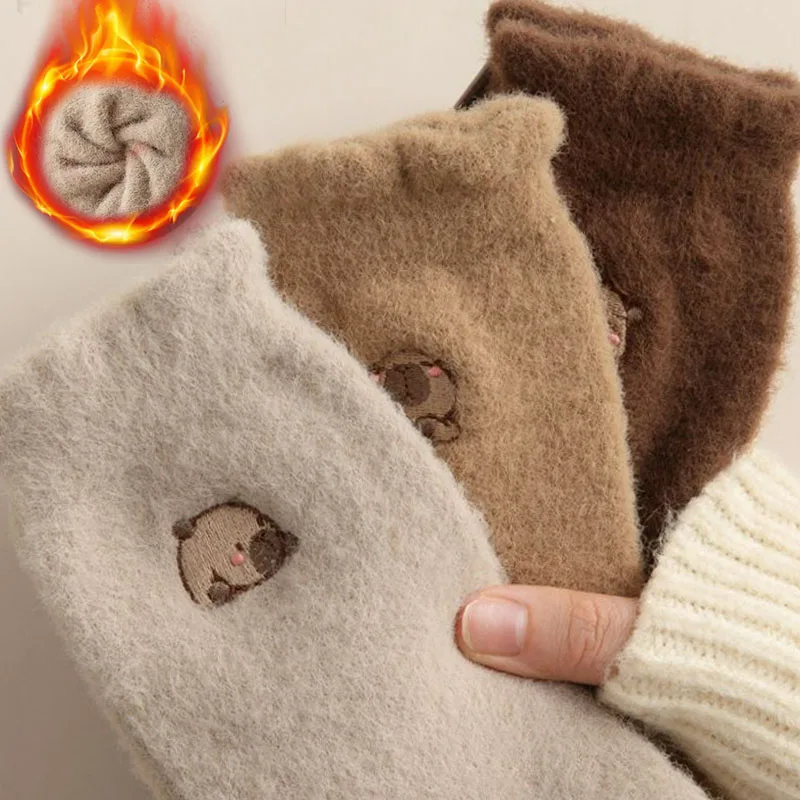 

Бархатные женские зимние носки с рисунком капибары, норки, мягкие флисовые плюшевые теплые носки для сна, милые пушистые термодомашние средние носки-трубы