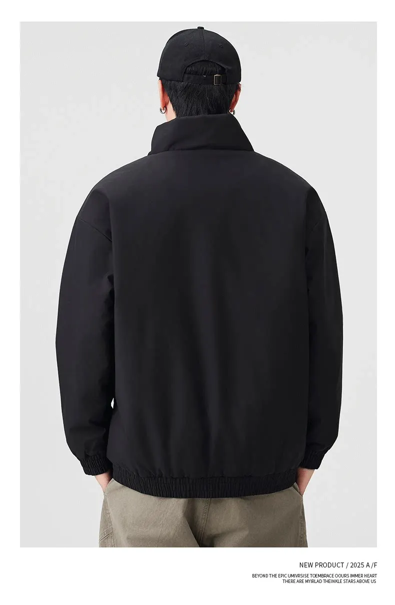 DUKEEN Men's Winter Padded Bomber Jacket Stand Collar Windproof Casual Coat Loose Fit Warm Streetwear Jacket