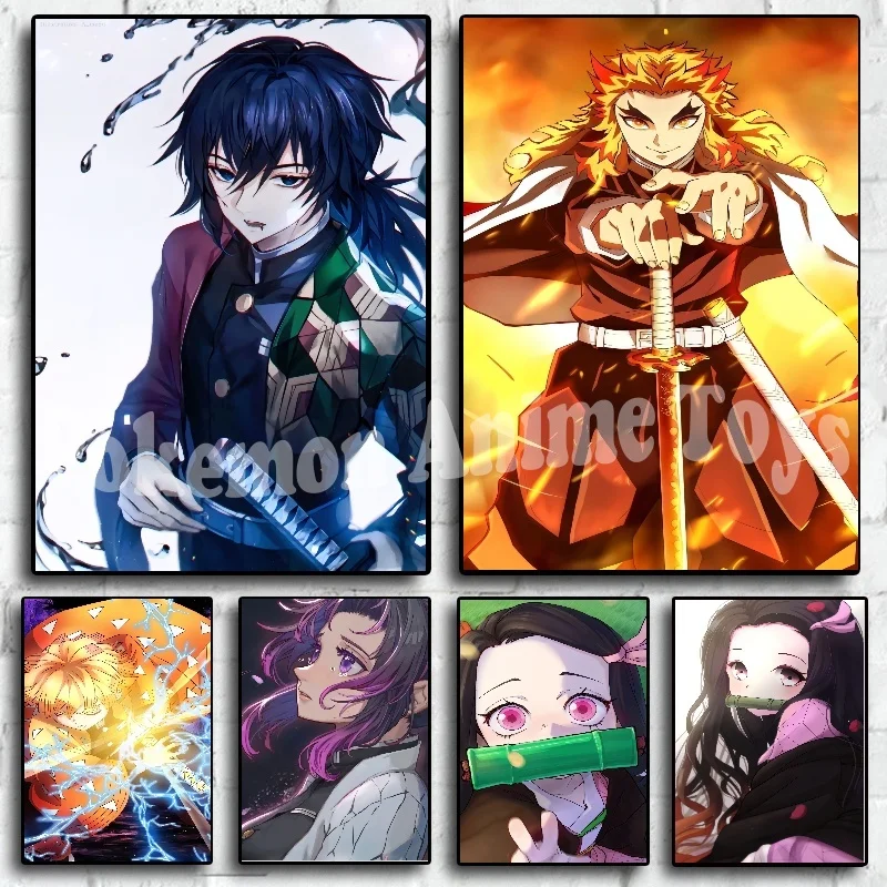 Anime Demon Slayer Canvas Poster Tanjirou Nezuko Kyoujurou Home Wall Art Painting Prints Pictures Kids Bedroom Decor Mural Gifts