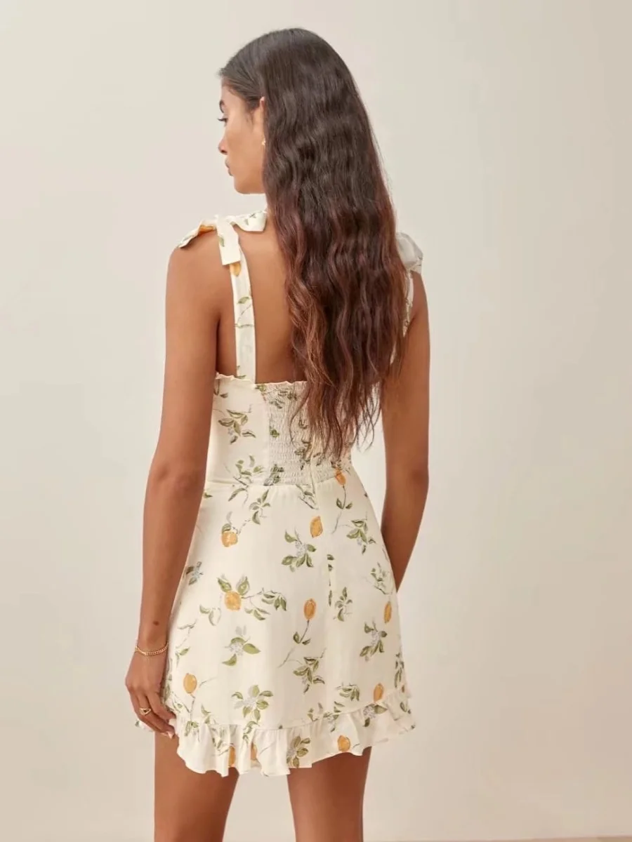 Retro giocoso giovanile Bla Ink Print Dimagrante ort Svel Dr Vita alta A-Line Street Sle Abito monospalla