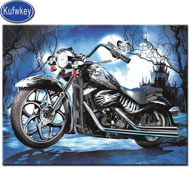 

DIY diamond mosaic motorcycle Halloween night Full square round Mosaic embroidery new Diy diamond painting kits car scenery