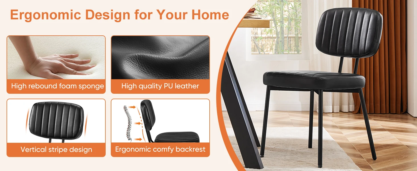 Japandi Ergonomic Faux Leather Dining Chair in room context