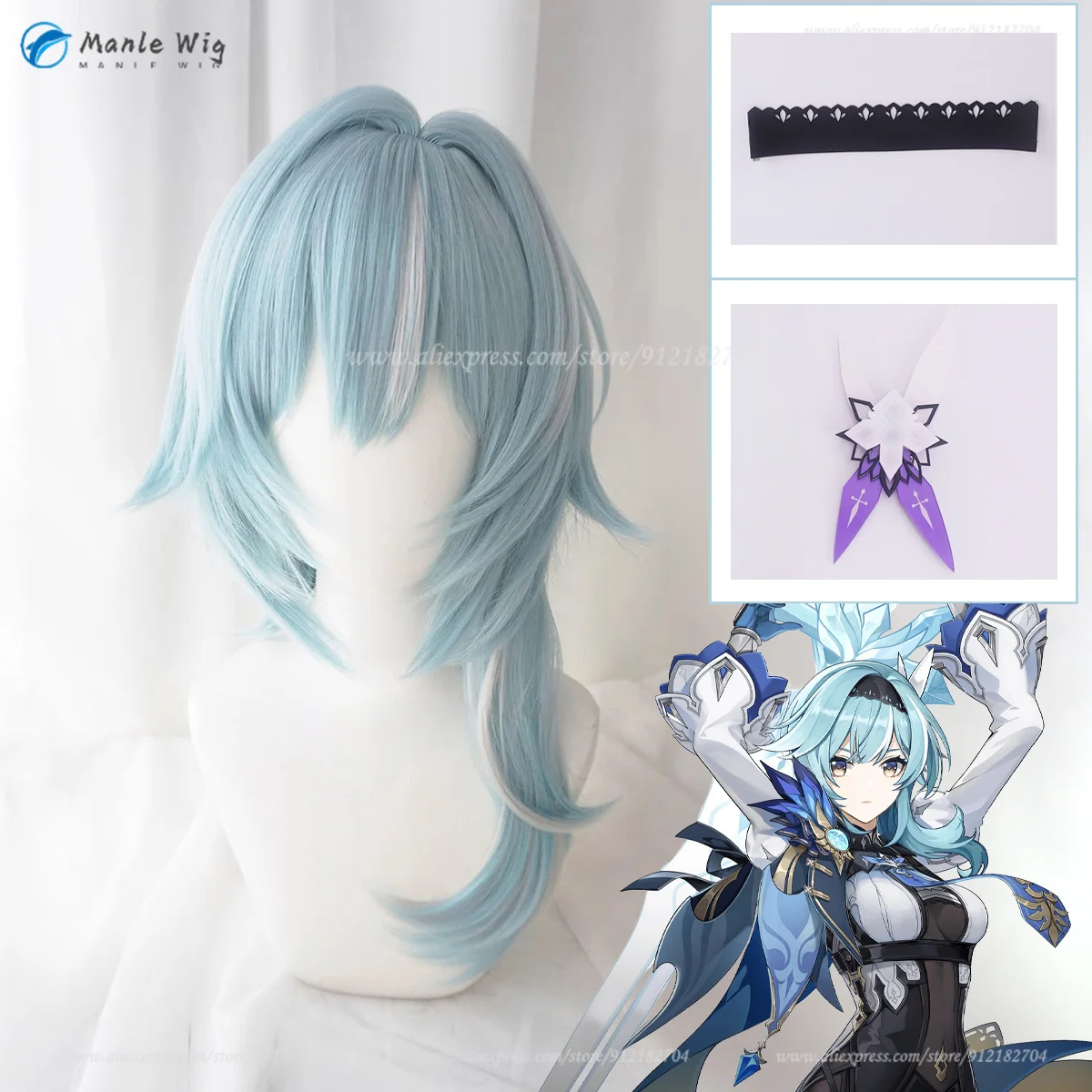 

Anime Eula Cosplay Wig Simulated Scalp 48cm Short Blue White Wig Heat Resistant Synthetic Hair Halloween Wigs