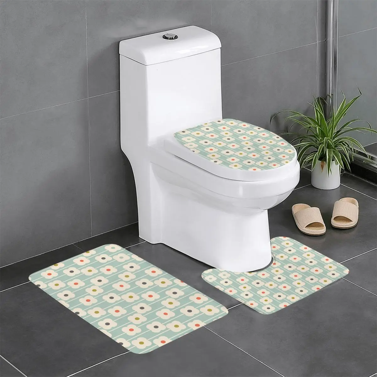 Custom Orla Kiely Abacus Flowers Bathroom Rugs Sets Non-Slip Absorbent Scandinavian Pattern 3 Pieces Bath Toilet Rugs Mats