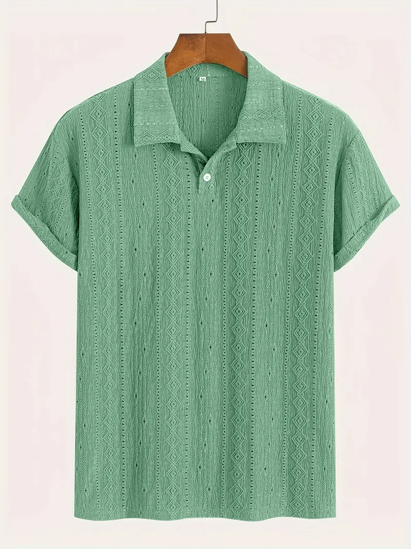Men's Knitted Shirt Hollow embroidery Casual short sleeves Button collar Outdoor beach clothes summer clothes popular