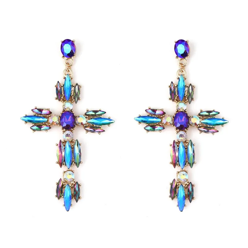 

New Creative Trend Fashion Temperament Exaggerated Geometric Cross Alloy Diamond Versatile