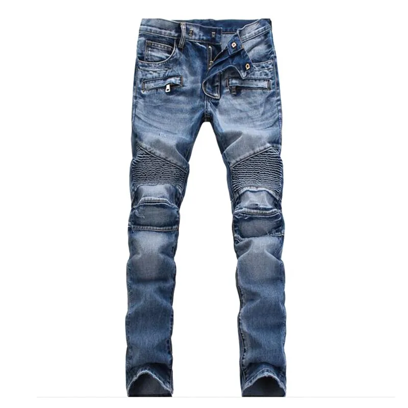 

European And American Fold Zipper Motorcycle Snowflake Jeans High Quality Plus Size Direct Sales New Men's Jeans Denim Plus Size