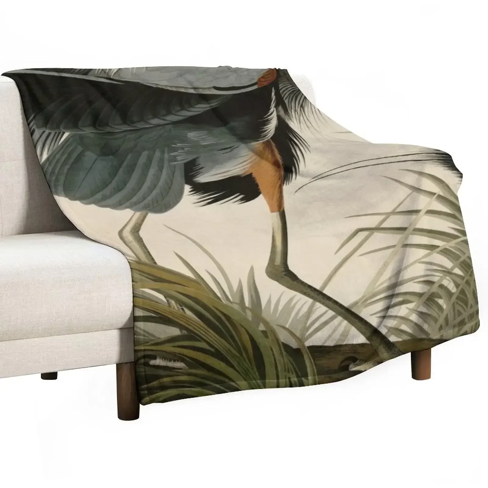 Detail Great blue Heron / Cropped / Birds of America / Vintage watercolour birds fragments original background Throw Blanket