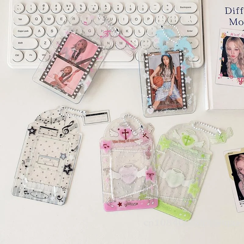 ซองใส่บัตรใสแบบมีกลิตเตอร์ 1 ชิ้น - สายคล้องคอแฟชั่นสำหรับใส่การ์ดรูป K-pop และบัตรโดยสาร〔YY33〕