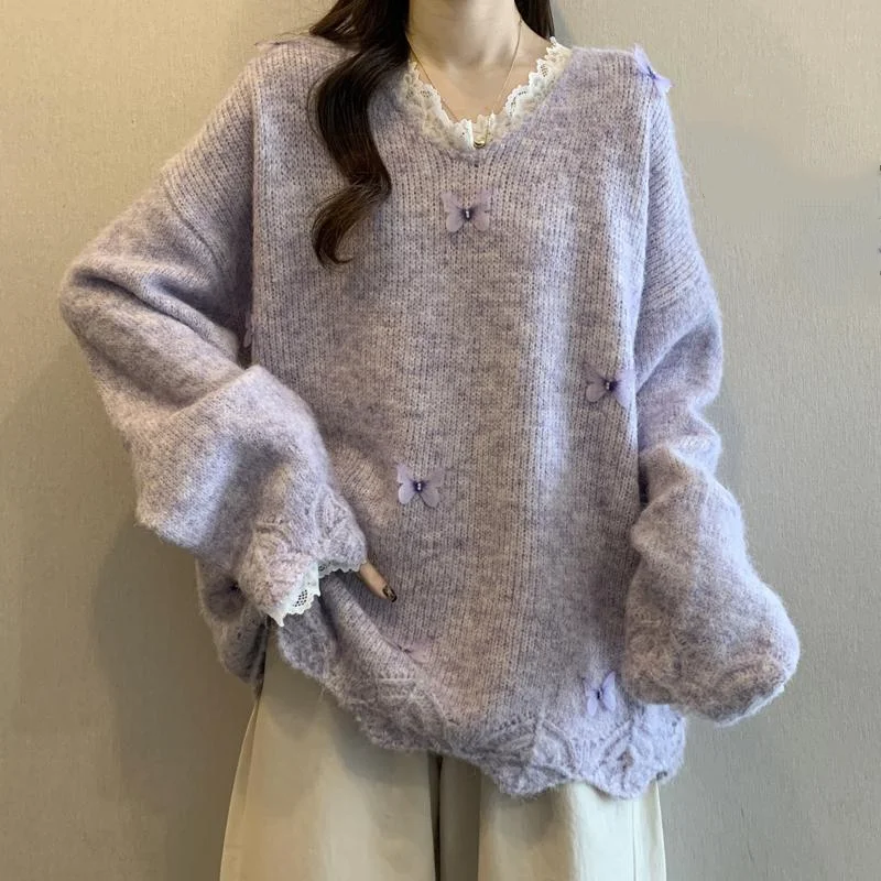 Menina renda borda camisola princesa moda lazer mangas compridas solto de malha anti envelhecimento versátil primavera outono roupas fora