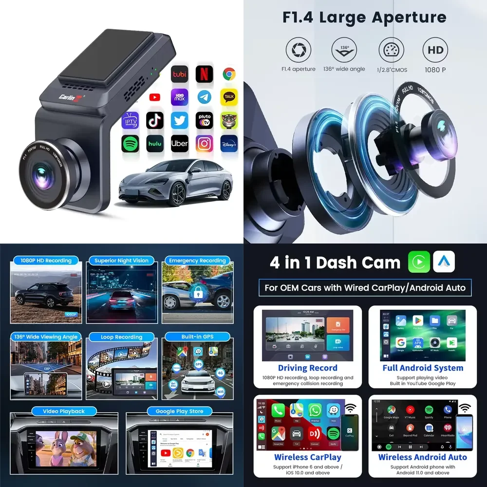 

Carlinkit Android Car Dashcam Ai box Wireless Android Auto 4G 64GB smart Android 13 Dashcam Wireless Carplay For Youtube