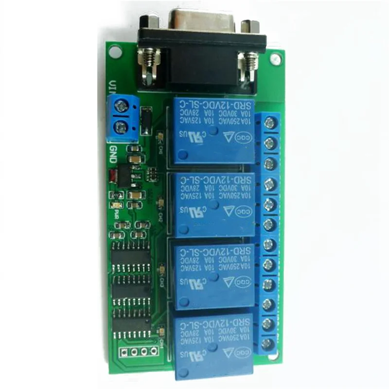 A15R -DC 12V 4 Channel RS232 Relay Board PC USB DB9 Interface Relay Module Serial Port Remote Control Switch For Motor Garage