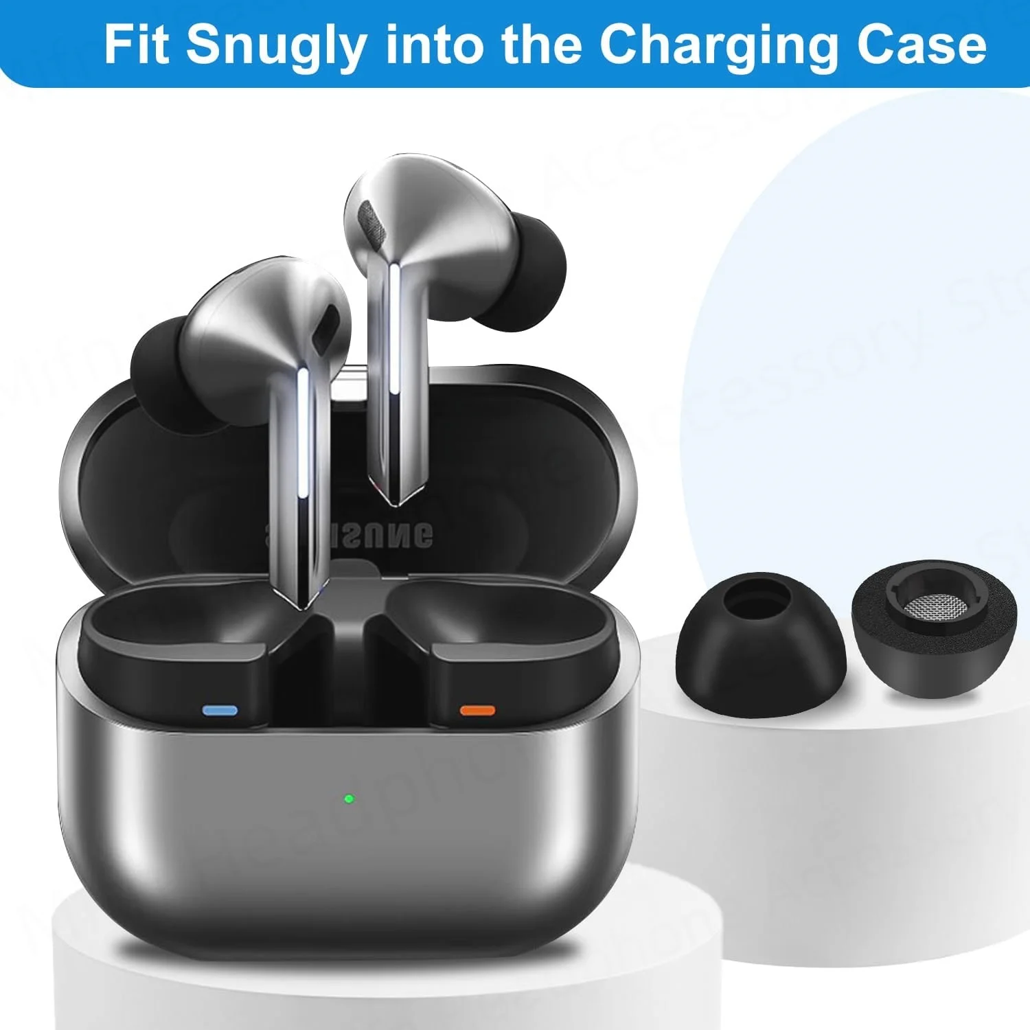 Samsung Galaxy Buds3 Pro 用フォームイヤーチップ - 究極の快適さと不安定にならない電話スタンド付き、Buds 3 用の安全なロッククリップケース