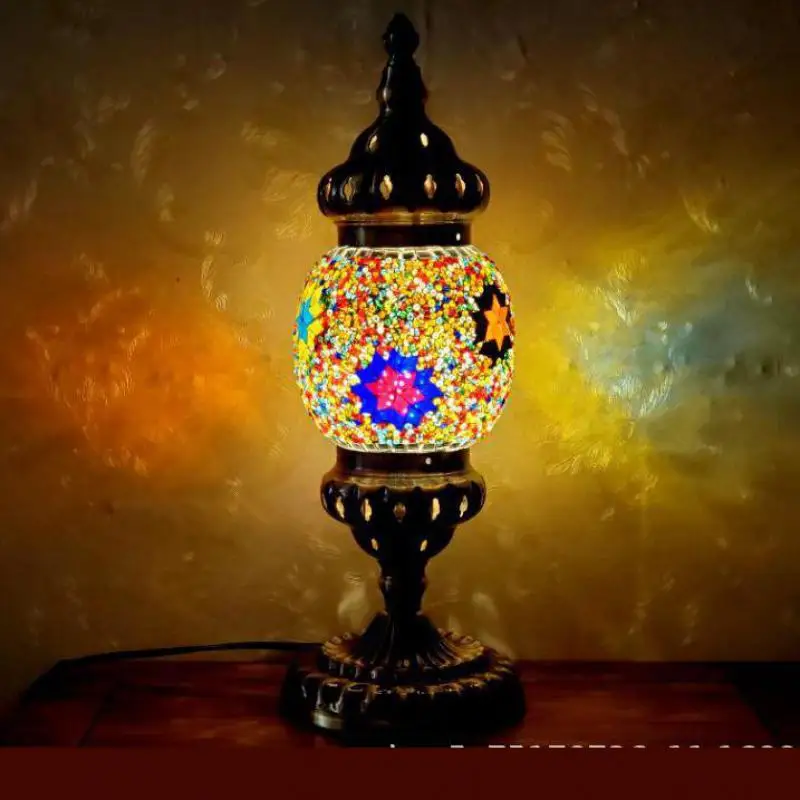 

Turkish Decorative Table Lamp Coffee Bar Bedside Decorative Glass Lighting Bohemian Style Mosaic Baby Room Decor Desk Lamp