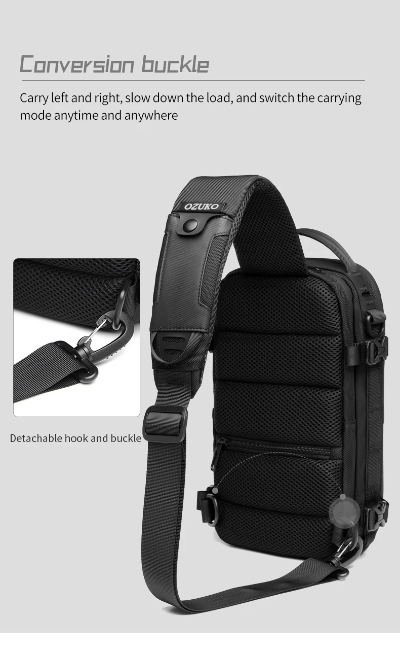 OZUKO Hard Shell Chest Bag MenSports Shoulder Bag Multifunctional Large Capacity Waterproof High Quality Outdoor Tactical Bag