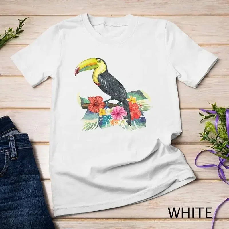 Vintage Retro Style Tropical Flowers Leaf Birds Toucans Unisex T shirt