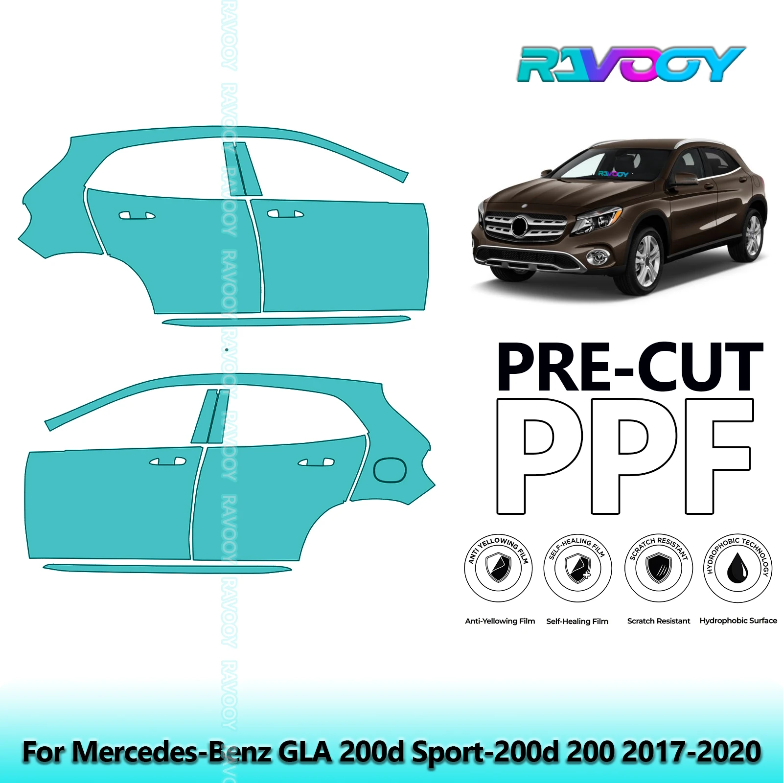 

For Mercedes-Benz GLA 200d Sport-200d 200 2017-2020 8.5mil Pre-Cut PPF Door & A/B Pillar Kit TPU Paint Protection Film Set