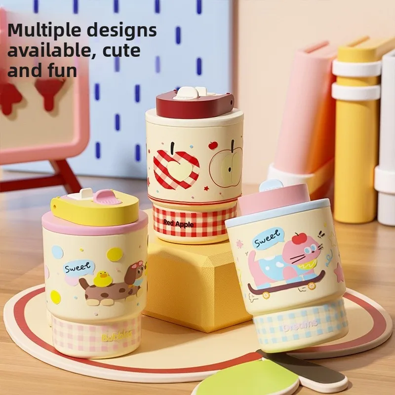 

2025 New Cartoon Double Drink Insulated Stainl Steel Coffee Cup Portable St Water Cup High Aesthetic Value Large Capaci
