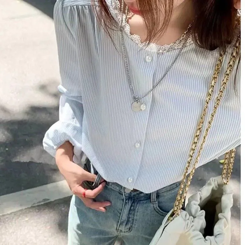 

Long Sleeve Shirts Womens Satin Button Down Lantern Sleeves Cottagecore Relaxed Elegant Spring Comfortable Outdoor Daily Wear
