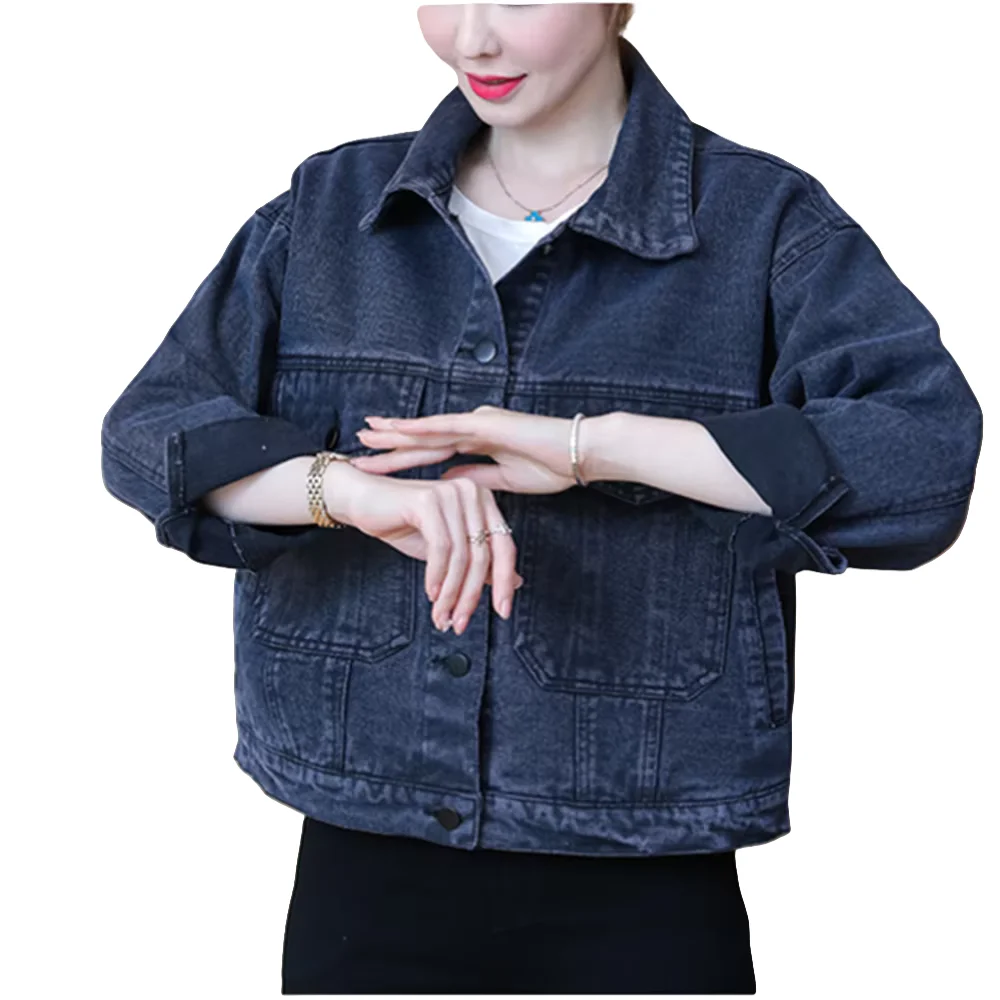 Women Denim Jacket Loose Coat Casual Vintage Denim Female Outwear 2023 Autumn Solid Color Single Breasted Jacket