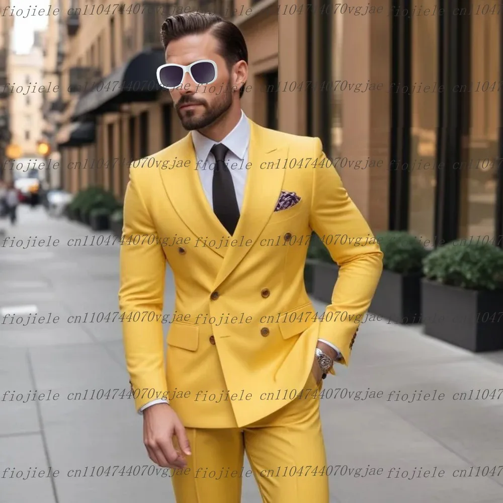 

New Customized Yellow Men Suit Formal Occasion Wedding Party Groom Groomsman Business Prom Male Tuxedos 2 Piece Set Jacket Pants