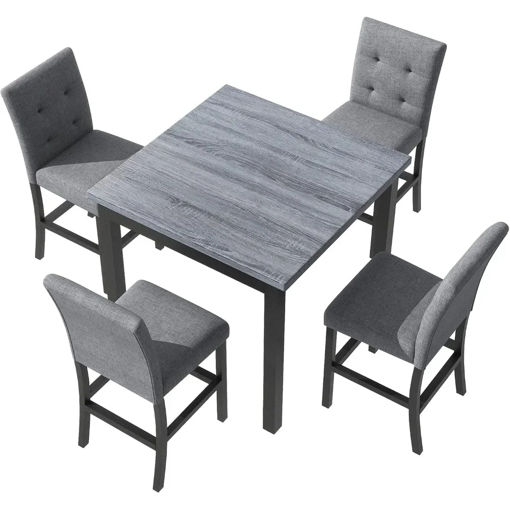 Dining Table Set, 5 Piece, Suitable for 4, Rectangular Dining Table with 4 Upholstered Dinings Chairs, Kitchen Tables Set