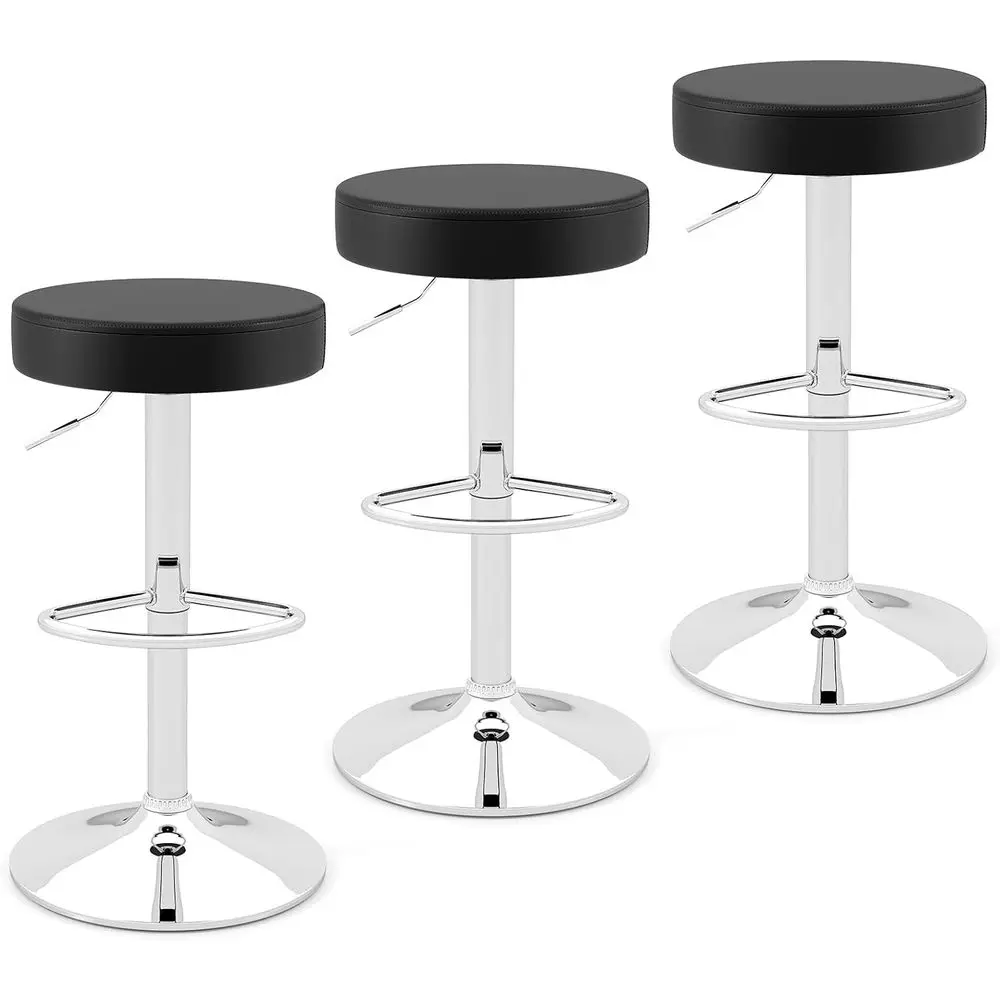

Набор из 3 регулируемых по высоте вращающихся барных стульев с мягкими сиденьями из искусственной кожи, подставкой для ног и противоскользящим основанием, идеально подходит для кухни, столовой.
