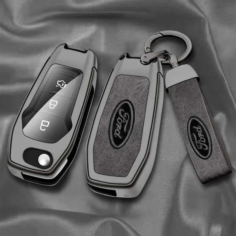 

3 button leather car remote key case cover Shell protection bag for Ford Figo Mondeo 5 EcoSport Puma Fiesta MK8 Everest Ranger