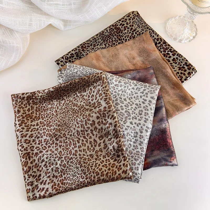 Y2K Retro Leopard Headscarf Women Girls Square Hair Scarves Spring Summer Hiphop Gold Foil Print Neckerchief Party Bandana view 5