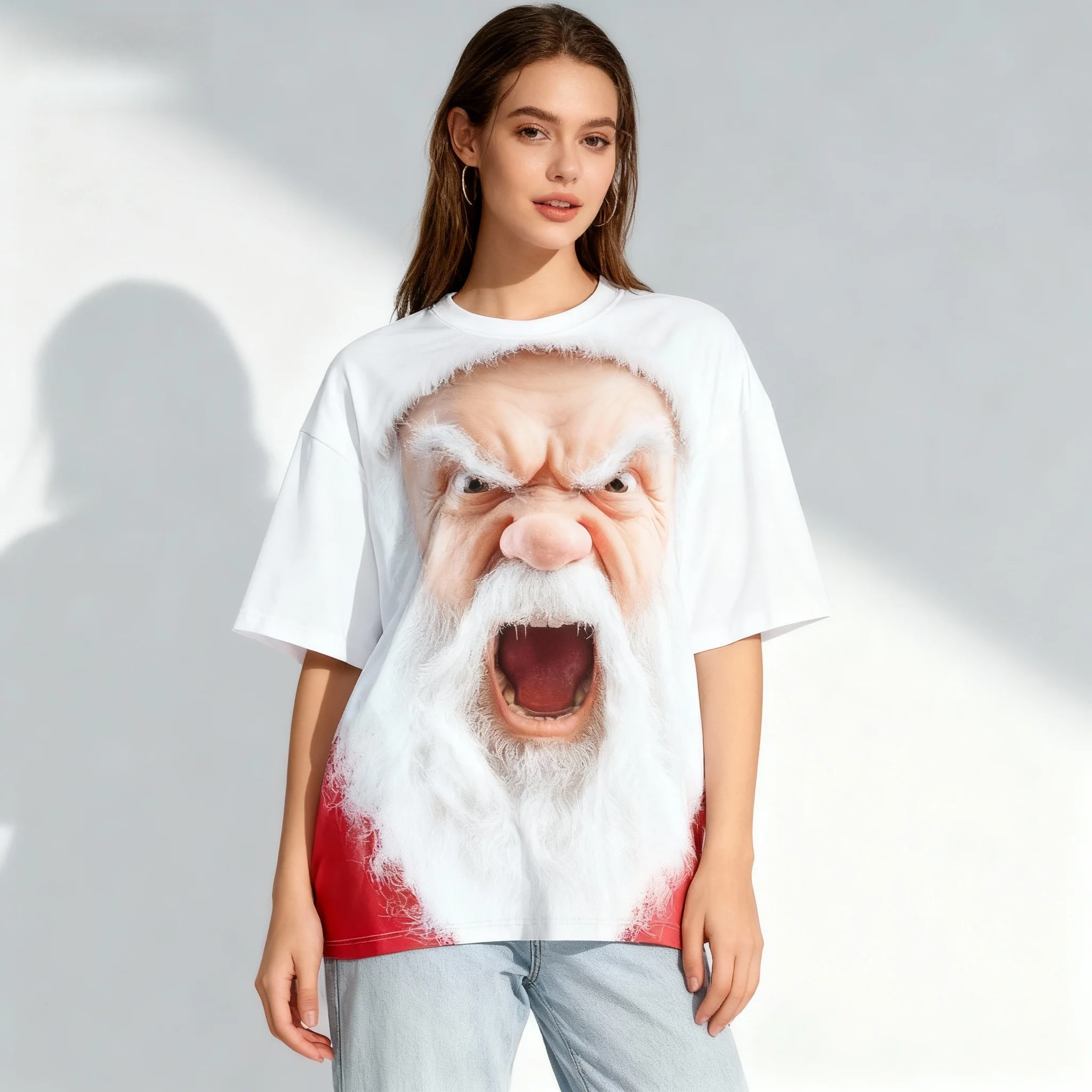 New Christmas 3D Parody Santa Claus T-shirt 3D Printed Round Neck Women's Adult Oversized Street Casual Daily Clothing