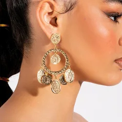 coin earrings tree Tassel Round Circle Drop Earrings With Carved Coin Tassels Jewelry For Women