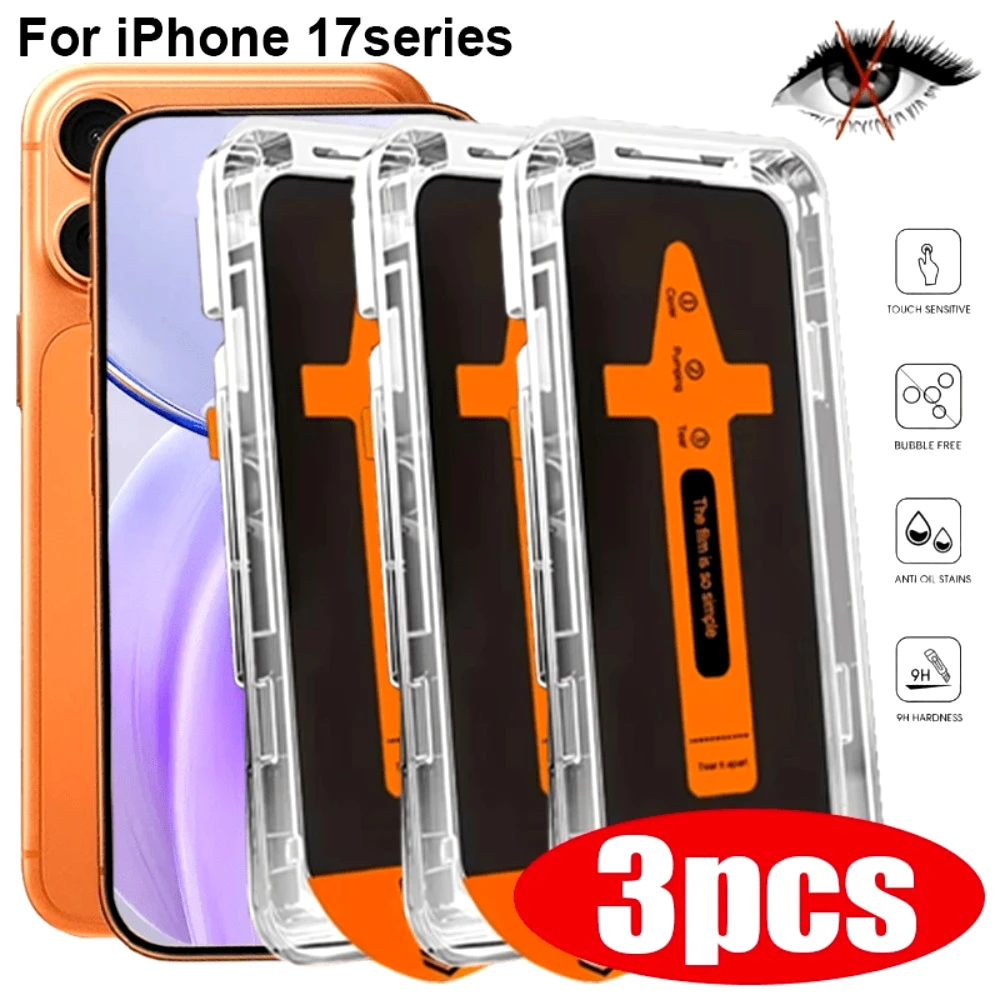 

3Pcs Anti Spy Screen Protector for iPhone 17 16 15 14 Pro Max Air 16e 15 14 Plus 13 12 11 Pro XR XS One Click Installation Glass