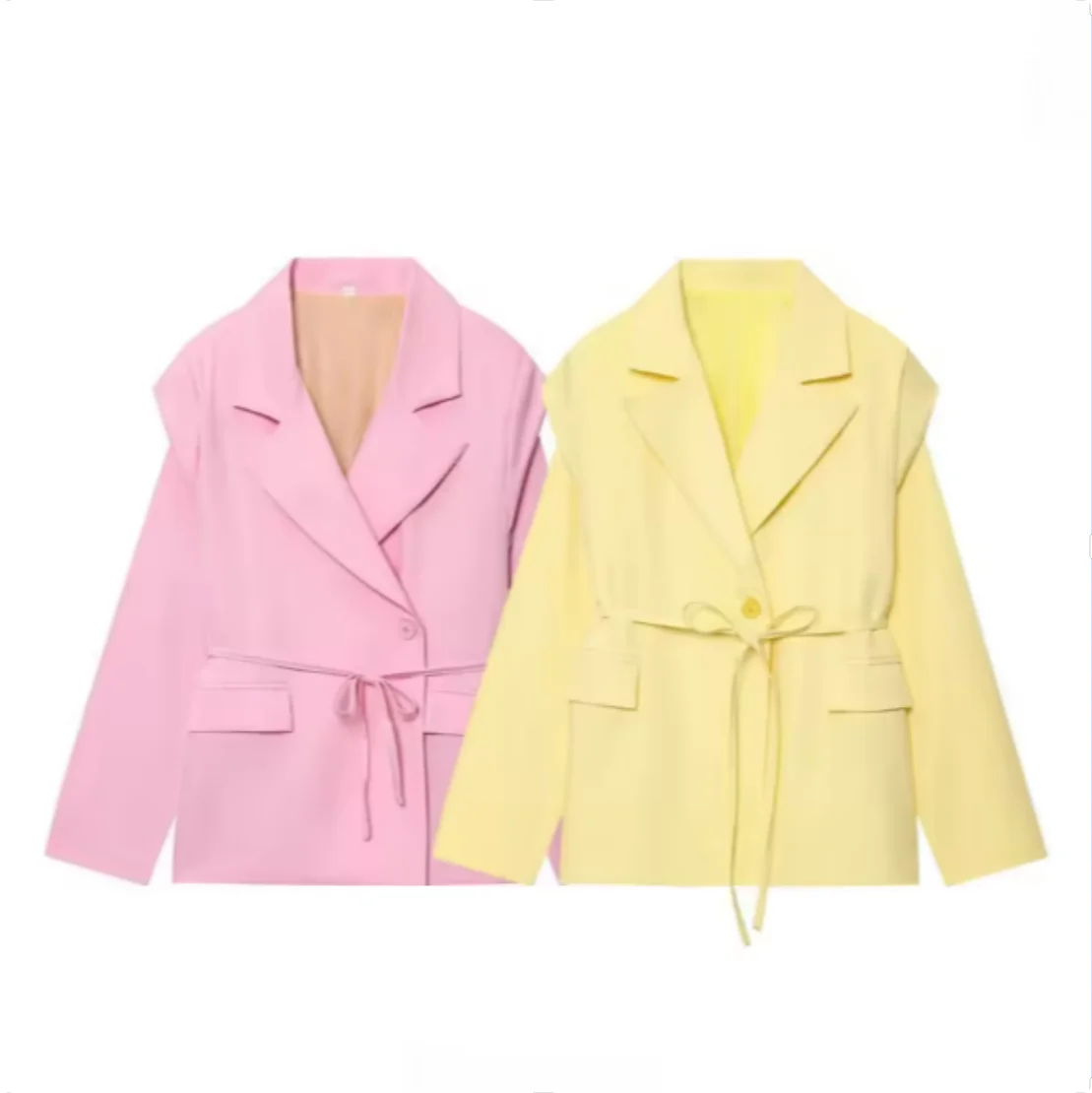 

2025 New Fashion Wide-Strap Cinched Waist Slim-Fit Jacket Women's Casual Outerwear Long-Length Front-Button Closure