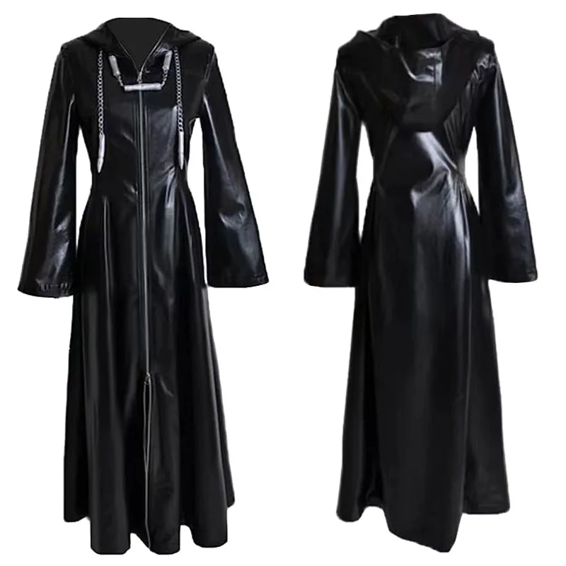 Anime Mens-Kingdom Hearts Organization XIII Game Cosplay Costume Black Cloak Zipper Jacket Long Hoodie Coat
