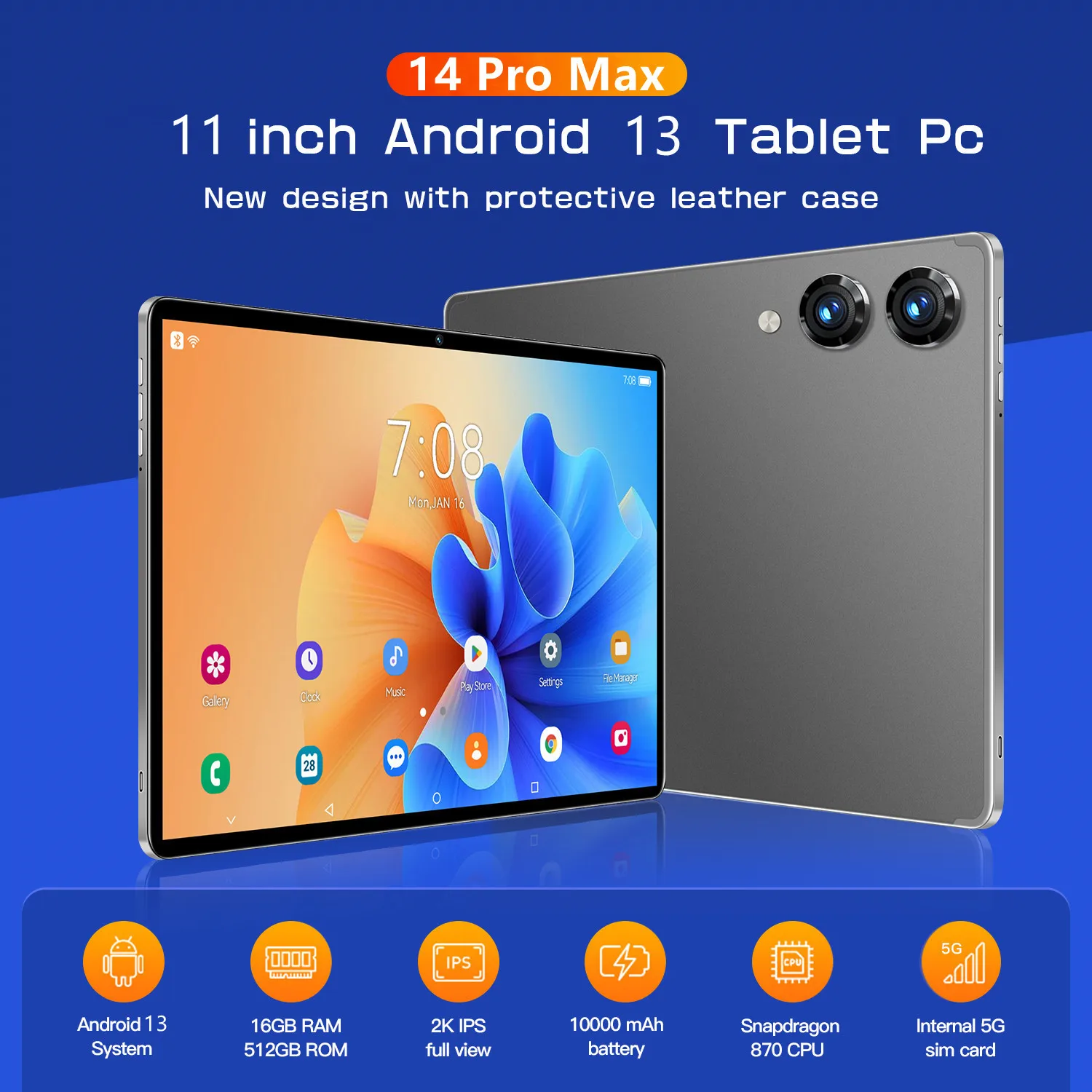 2024 Wereldwijde Versie Nieuwe 14 Pro Max Tablet Android13 16Gb 512Gb 10000Mah 5G Dual Sim Telefoongesprek Gps Bluetooth Wifi Wps Tablet Pc