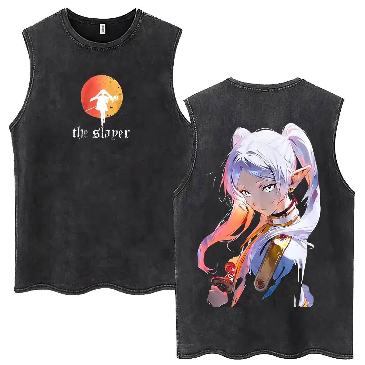 Anime Frieren Beyond Journey's End Vintage Washed Tank Tops Fans Gift Manga Casual Sleeveless Vest