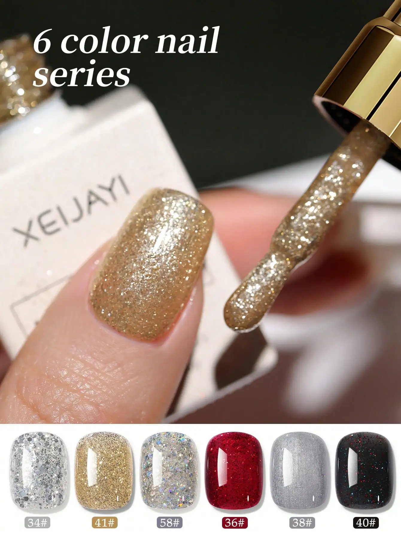 

6 шт., 15 мл, набор красочных гель-лаков с блестками, долговечный УФ-светодиодный лак для дизайна ногтей, полупостоянный, бессвинцовый, гель без запаха Fo