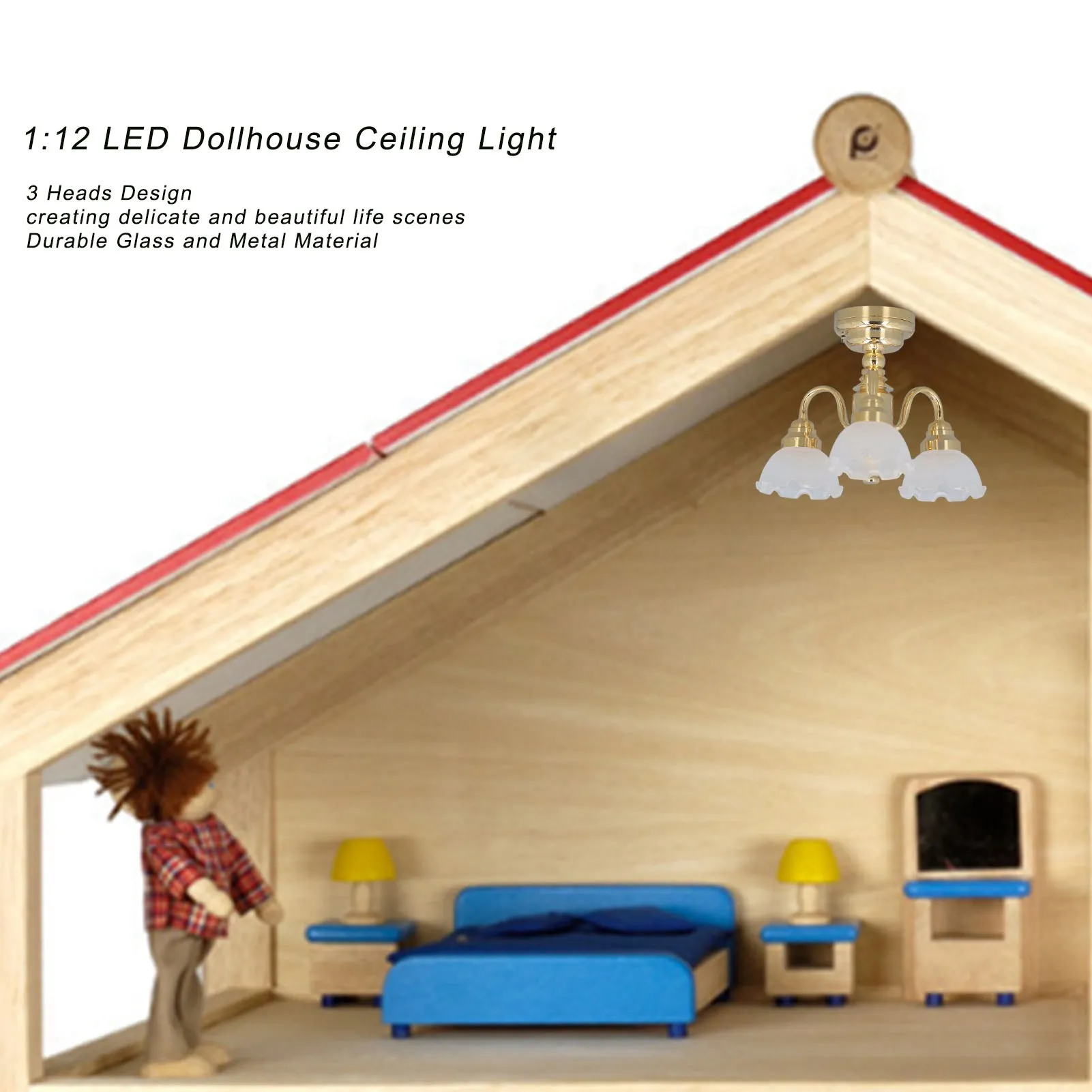 인형의 집 천장 조명 조명 풍부한 세부 사항 LED 조명 인형의 집 미니어처 샹들리에 1:12 스케일 사진 촬영용 3개 헤드
