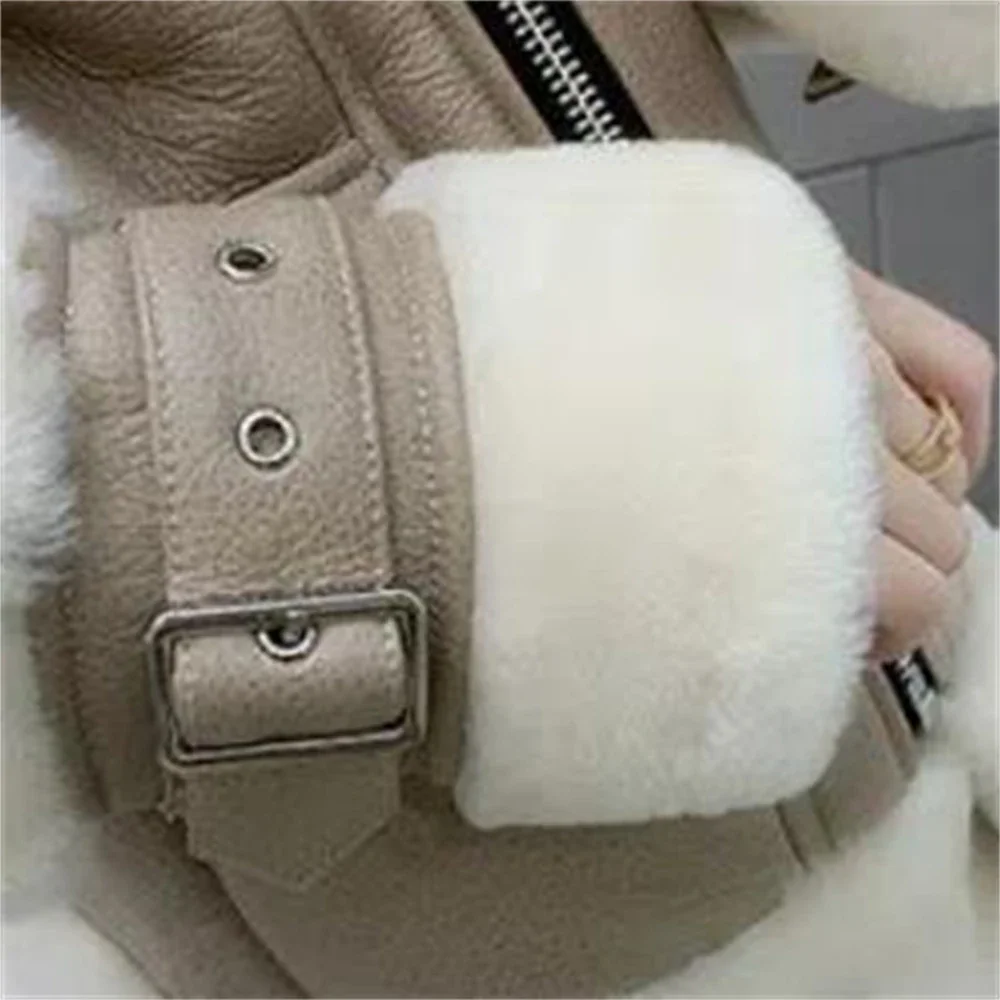 Winter Fur Outerwear Women Faux Rabbit Fur Jackets Thick Warm Motorcycle Zipper Coat Lady Wool Liner Casual Autumn Windbreaker