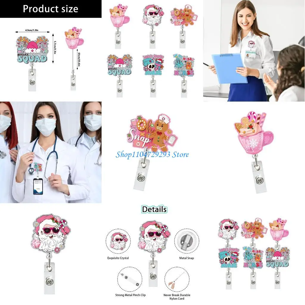 Y2GD Christmas Badge Holder with Belt Clip Spring Loaded Retractable ABS Badge Holder for Doctor Nurse Student Teacher