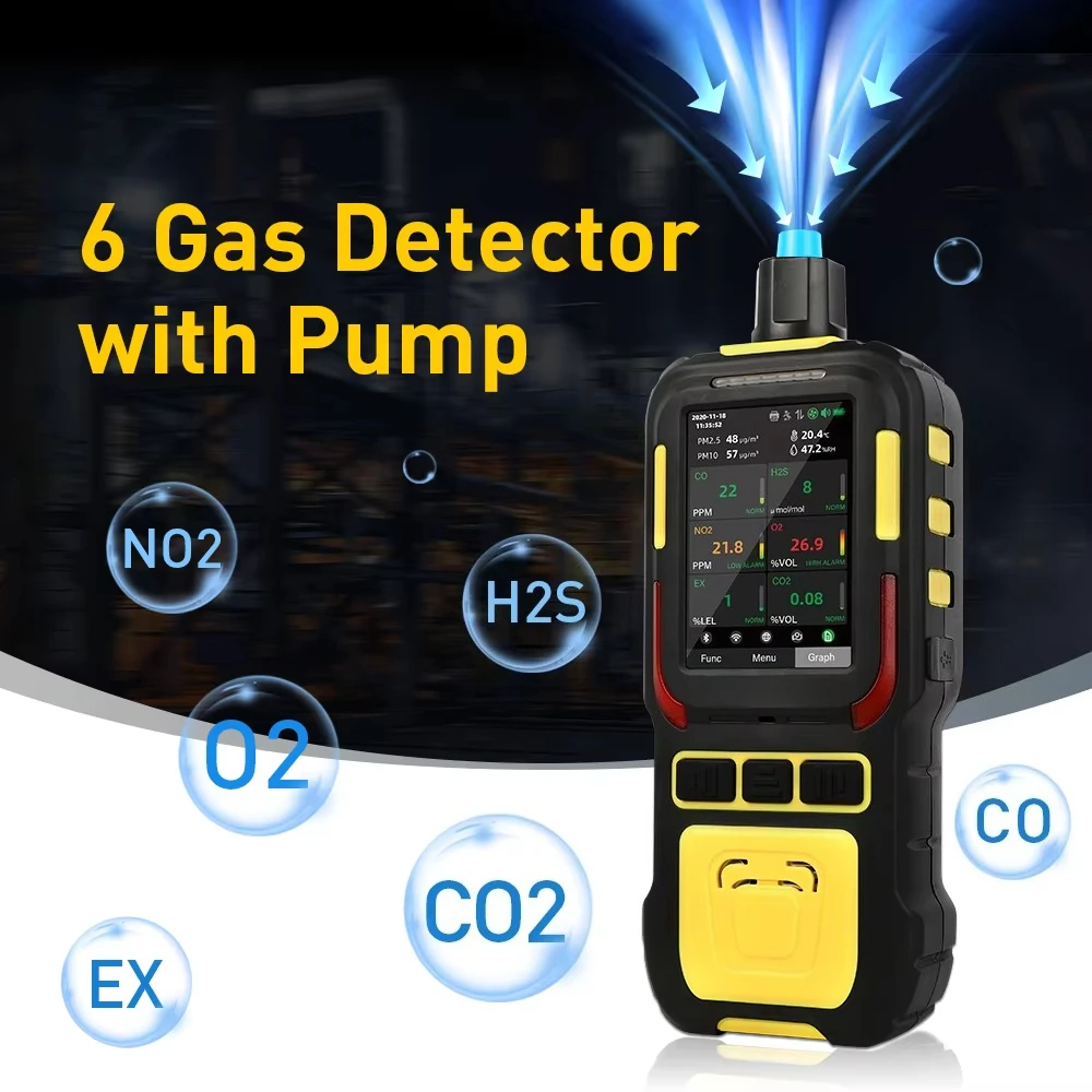 Portable Pump Gas Detector for Marine Use 6-in-1 Multi Gas Monitor CO H2S O2 CO2 CH4 Explosion-Proof Sound Light Vibration Alarm