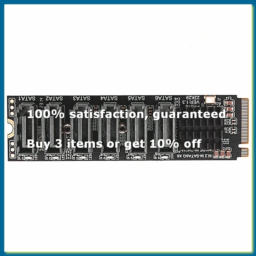 ●M.2 MKEY PCI-E Riser Card M.2 NVME To SATA3.0 PCIE To SATA 6Gpbsx6-Port Expansion Card ASM1166-ABFB
