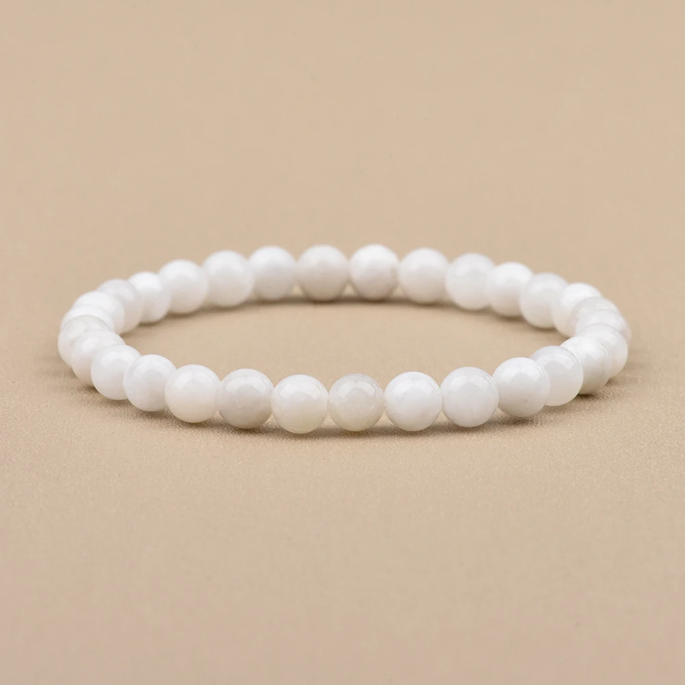 Handmade Designer Jewelry Natural Gemstone 6mm White Moonstone Rounds Beads Stretchable Bracelet