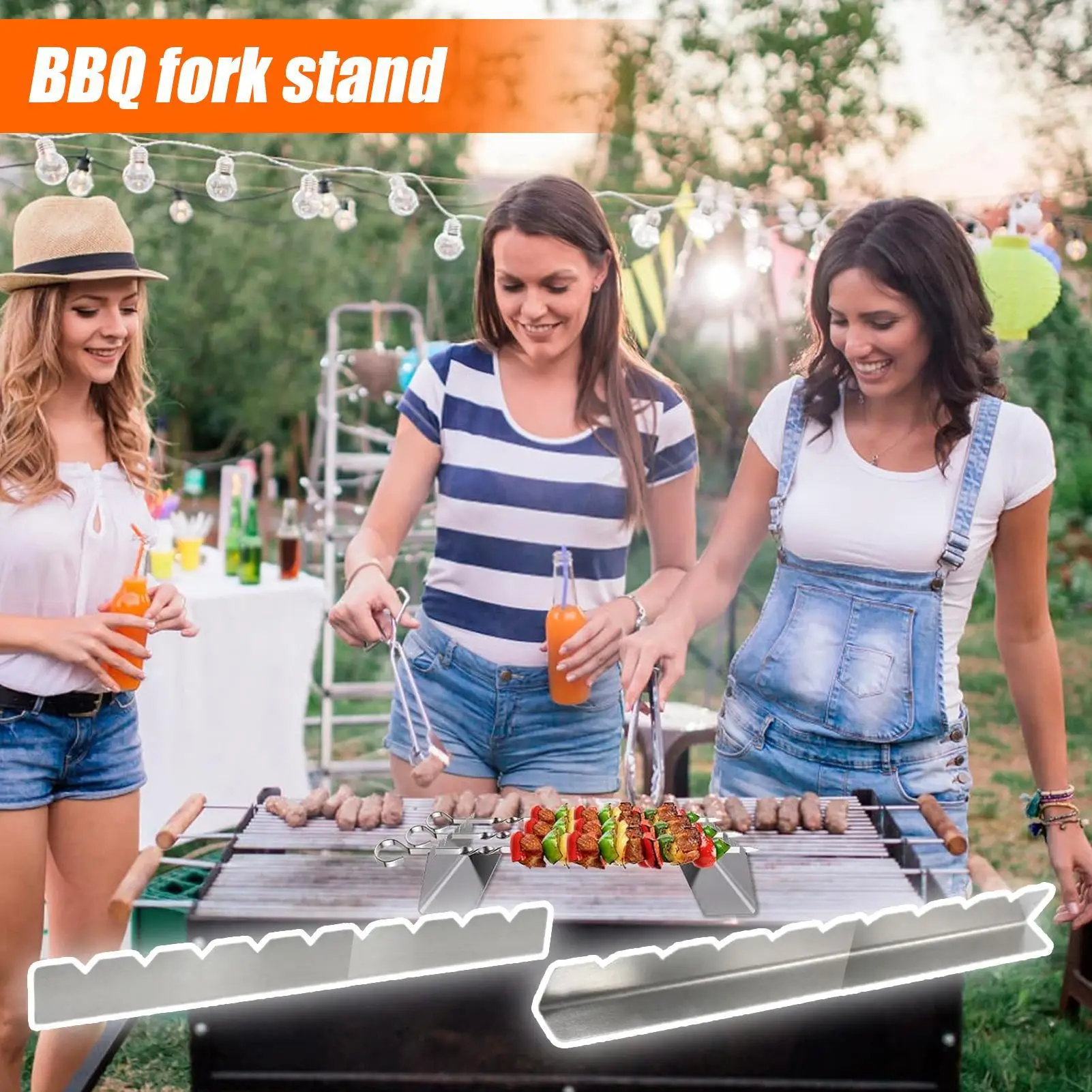 Grill Skewers Holder 2-Piece Stainless Steel BBQ Skewer Rack Heat-Resistant Barbecue Stand Grilling Tools For Meat Vegetable