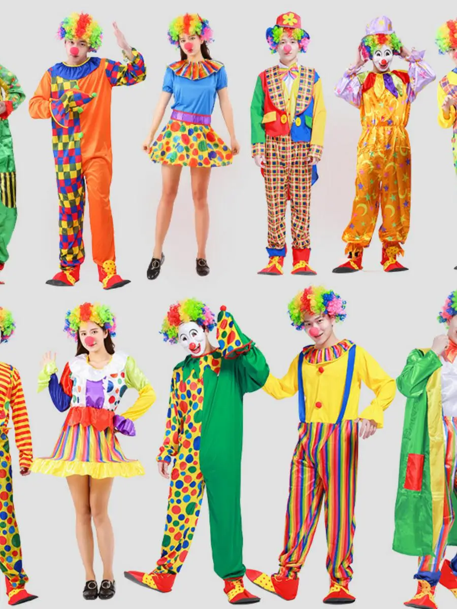 

Новый комплект костюмов на Хэллоуин для взрослых и мужчин, забавная одежда для выступлений, наряд клоуна для маскарада, полиэстер, материал