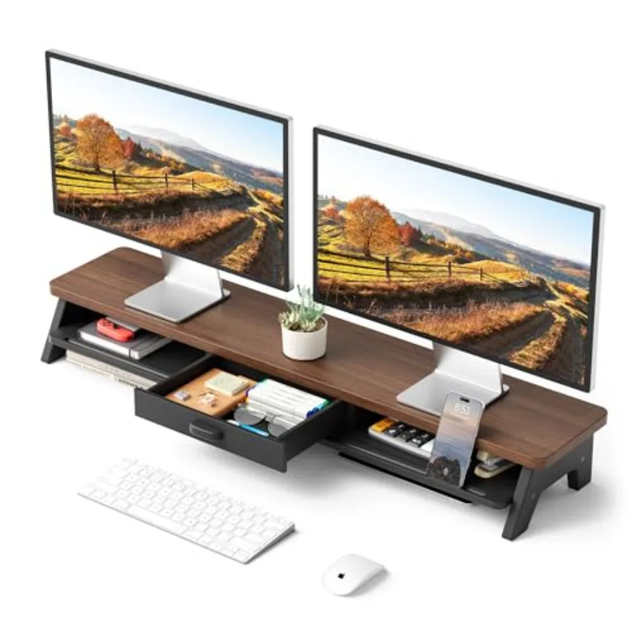 Dual Monitor Stand Riser LED 39.3 Inch Computer Monitor Stand for Office Desktop: Aluminum Black Adjustable Height Cable Manage